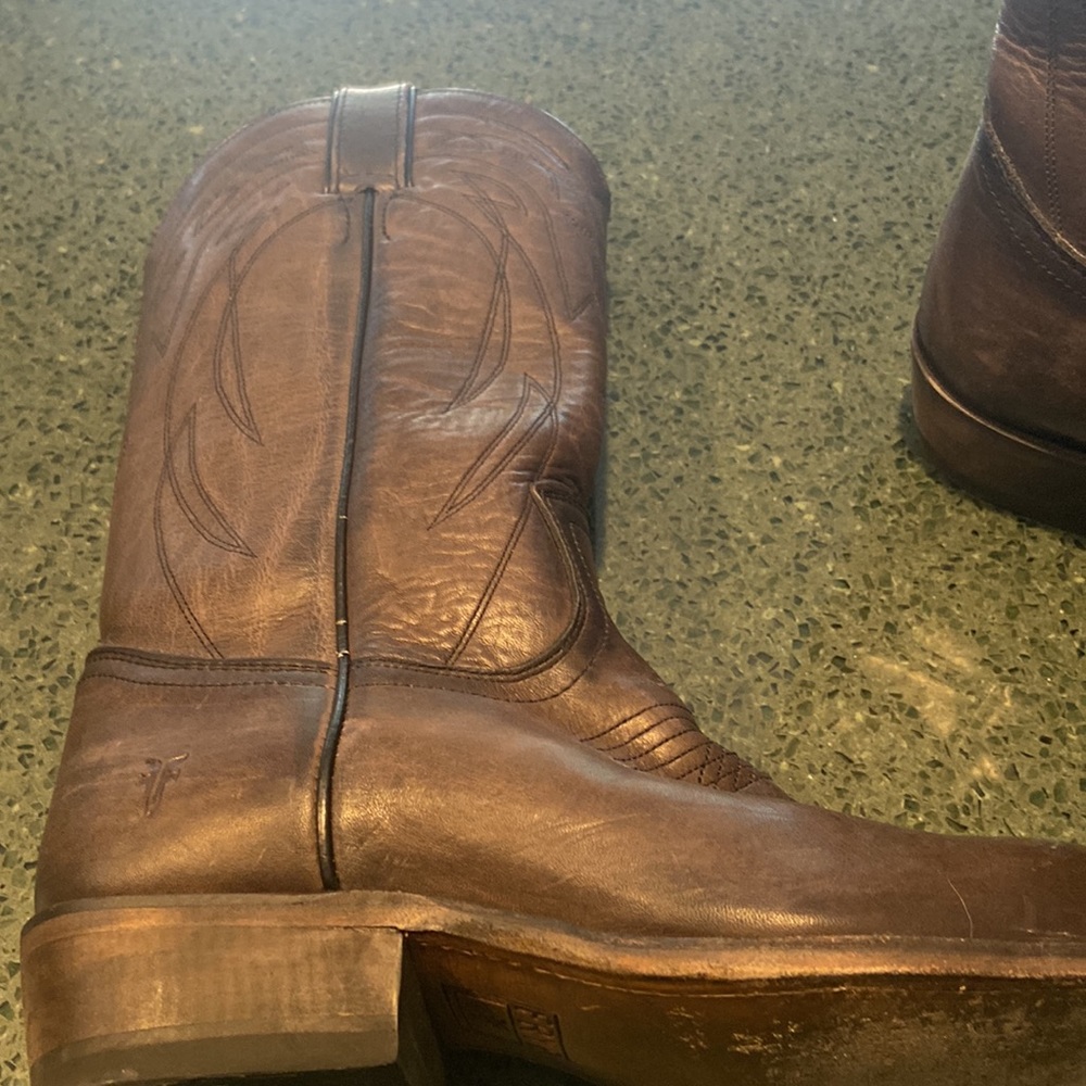 Frye Gray/Brown Leather Cowboy Boots - Picture 2 of 7